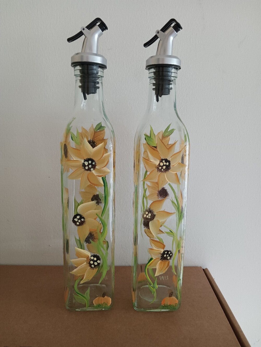 Hand-Painted Sunflower Olive Oil Dispensers - Set of 2 - Picture 3 of 3